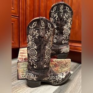 Old Gringo Lucky Horseshoe Floral Crystal Chocolate Brown Cowboy Boots Size 7.5